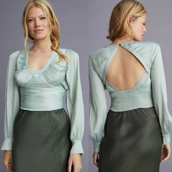 Anthropologie Tops - Anthropologie Blouson-Sleeve Blouse In Mint Green Size Small